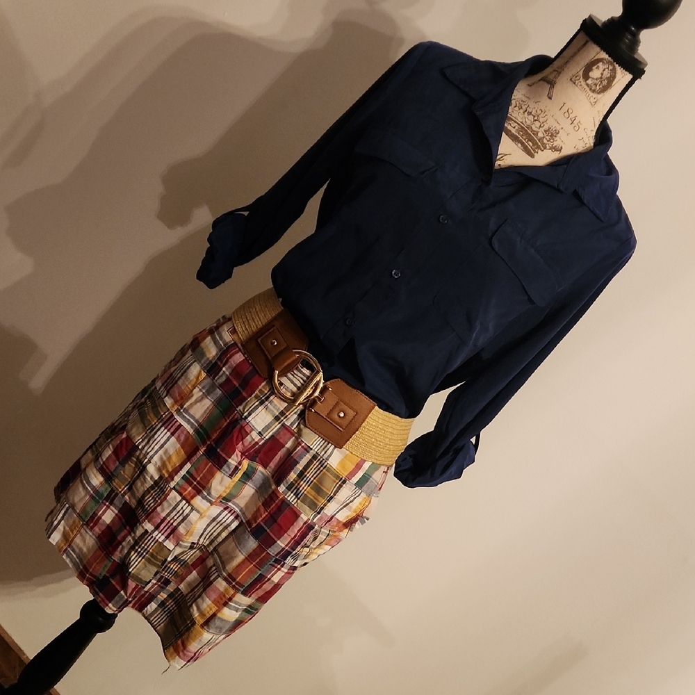 Larry Levine Multicolor Plaid Mini Skirt